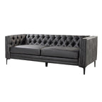 Capsa 84″ Vegan Leather Tufted Sofa – Mid-Century Glam, Durable & Breathable