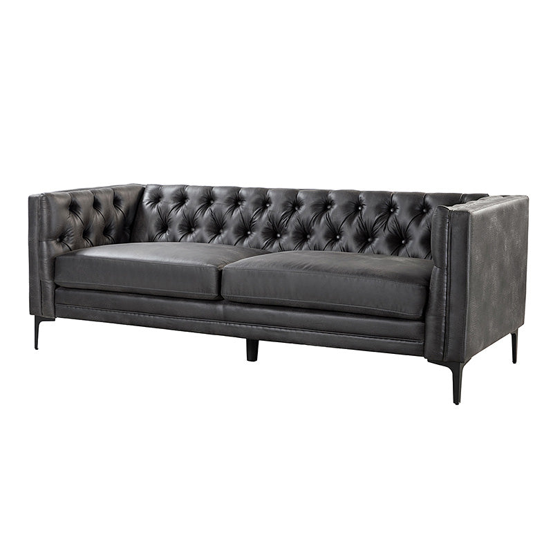 Capsa 84″ Vegan Leather Tufted Sofa – Mid-Century Glam, Durable & Breathable