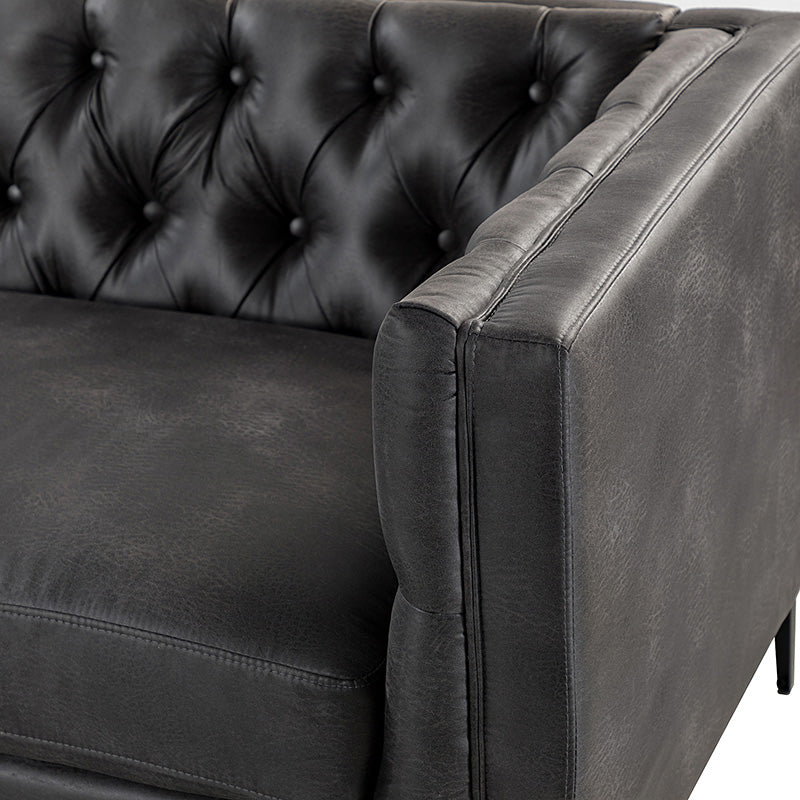 Capsa 84″ Vegan Leather Tufted Sofa – Mid-Century Glam, Durable & Breathable