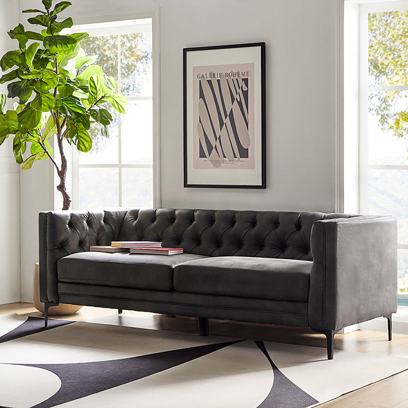 Capsa 84″ Vegan Leather Tufted Sofa – Mid-Century Glam, Durable & Breathable