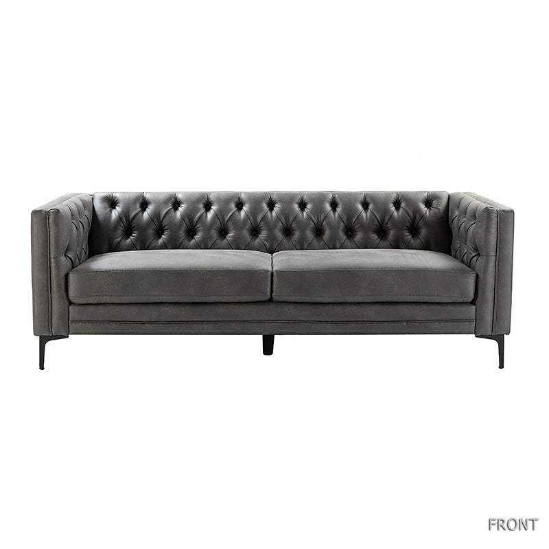 Capsa 84″ Vegan Leather Tufted Sofa – Mid-Century Glam, Durable & Breathable
