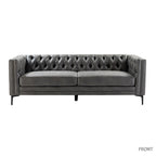 Capsa 84″ Vegan Leather Tufted Sofa – Mid-Century Glam, Durable & Breathable