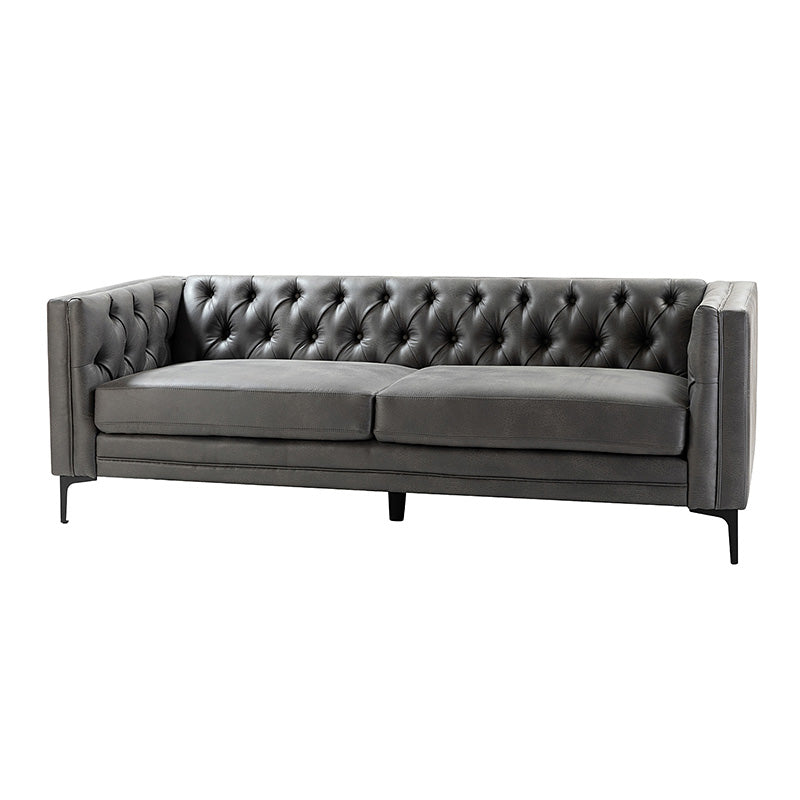 Capsa 84″ Vegan Leather Tufted Sofa – Mid-Century Glam, Durable & Breathable
