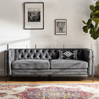 Capsa 84″ Vegan Leather Tufted Sofa – Mid-Century Glam, Durable & Breathable