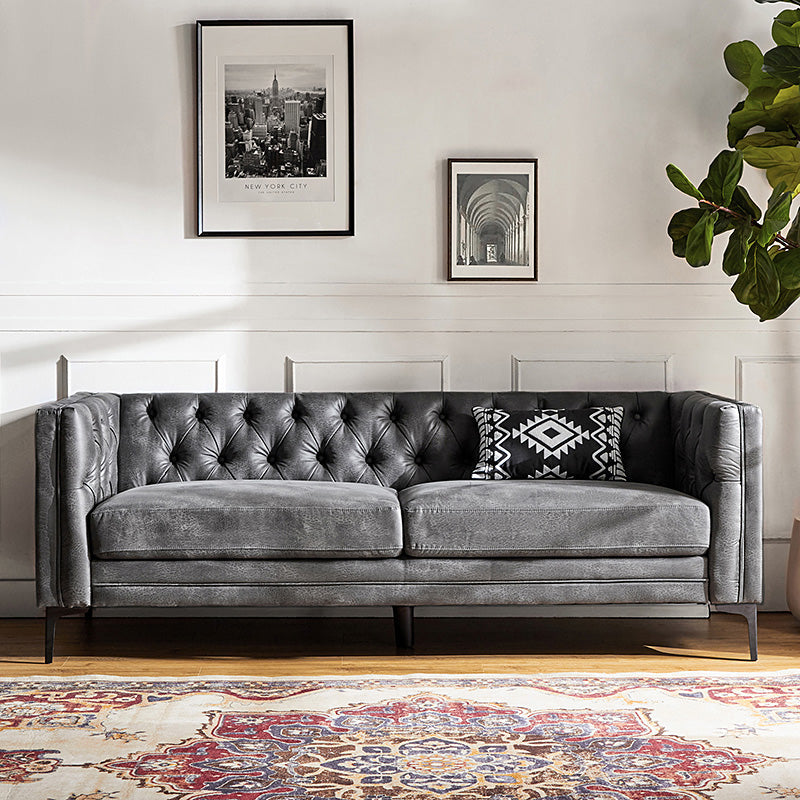 Capsa 84″ Vegan Leather Tufted Sofa – Mid-Century Glam, Durable & Breathable