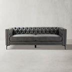 Capsa 84″ Vegan Leather Tufted Sofa – Mid-Century Glam, Durable & Breathable