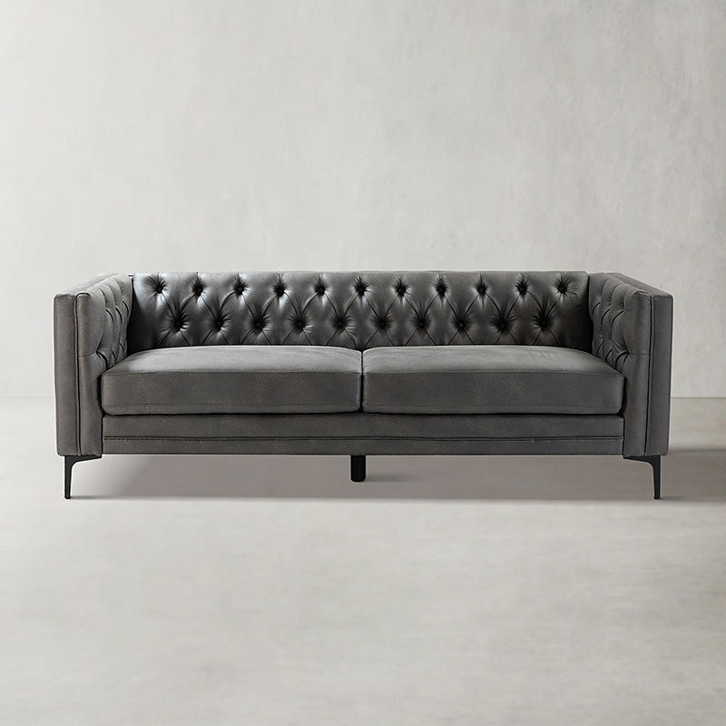 Capsa 84″ Vegan Leather Tufted Sofa – Mid-Century Glam, Durable & Breathable