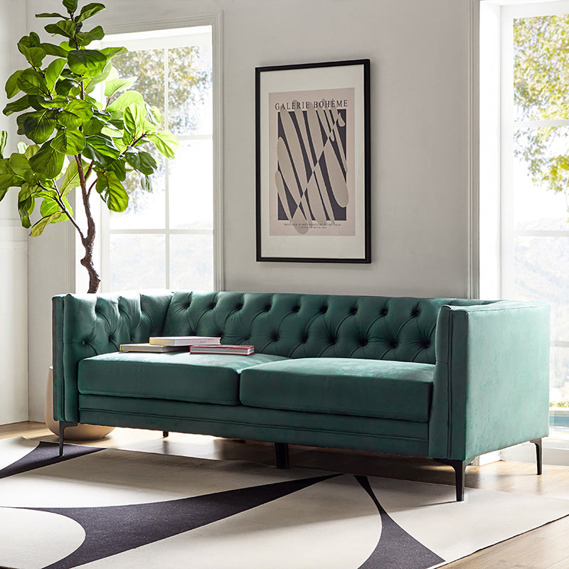 Capsa 84″ Vegan Leather Tufted Sofa – Mid-Century Glam, Durable & Breathable