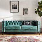 Capsa 84″ Vegan Leather Tufted Sofa – Mid-Century Glam, Durable & Breathable