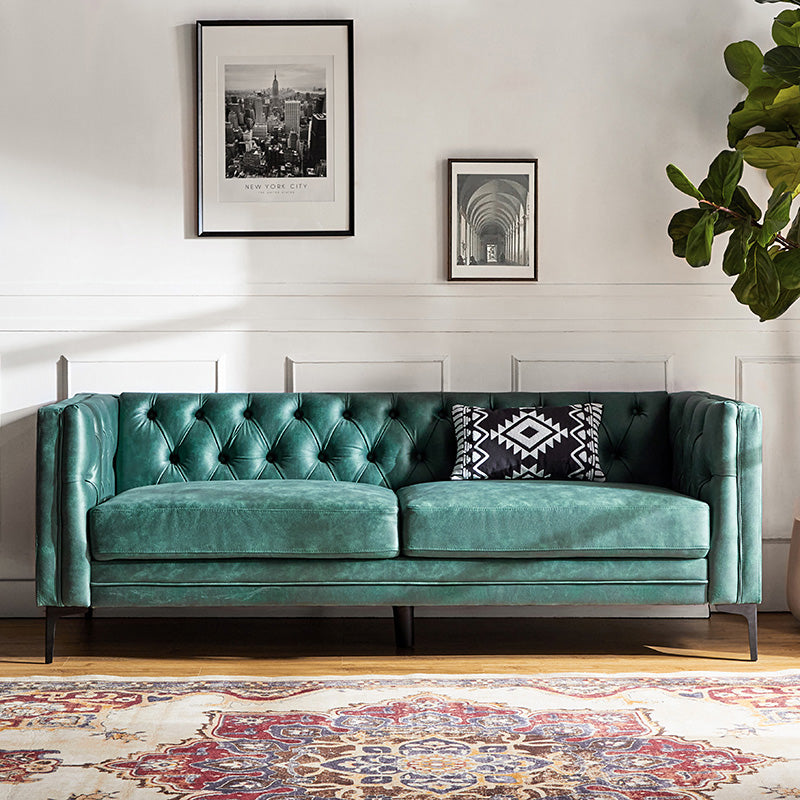 Capsa 84″ Vegan Leather Tufted Sofa – Mid-Century Glam, Durable & Breathable