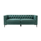 Capsa 84″ Vegan Leather Tufted Sofa – Mid-Century Glam, Durable & Breathable