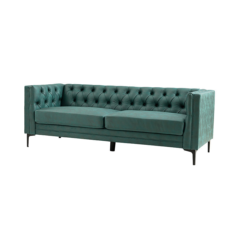 Capsa 84″ Vegan Leather Tufted Sofa – Mid-Century Glam, Durable & Breathable