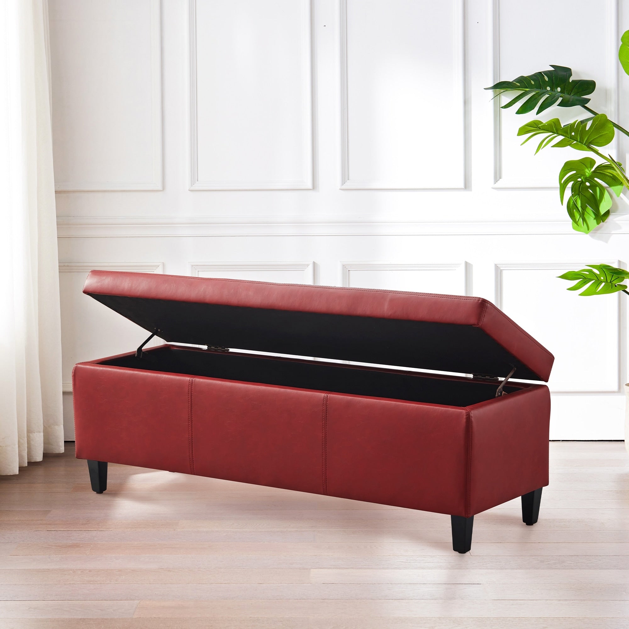 50.3 x 17.50 x 18 Upholstered Rectangular Storage Ottoman-Faux Leather