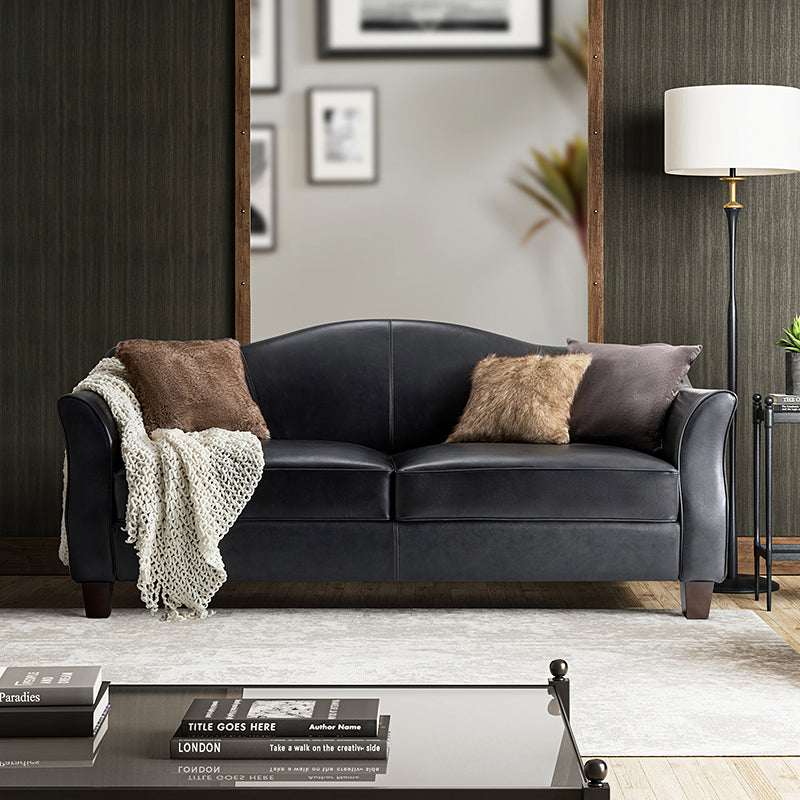 Hugo Traditional Style Curved Genuine Leather Elegant Sofa