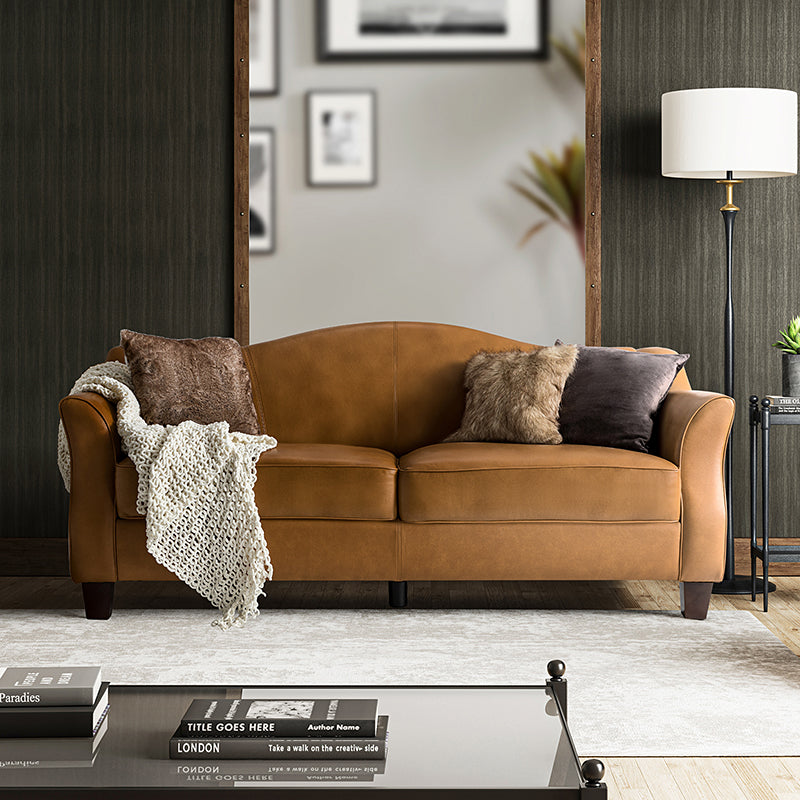 Hugo Traditional Style Curved Genuine Leather Elegant Sofa
