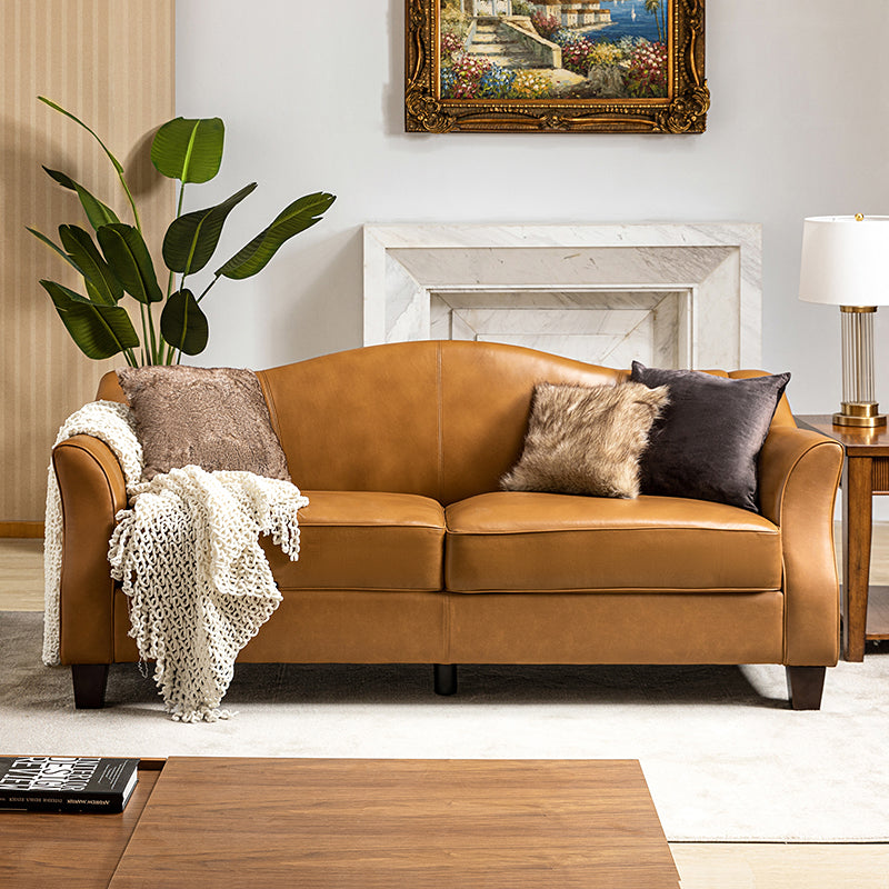 Hugo Traditional Style Curved Genuine Leather Elegant Sofa