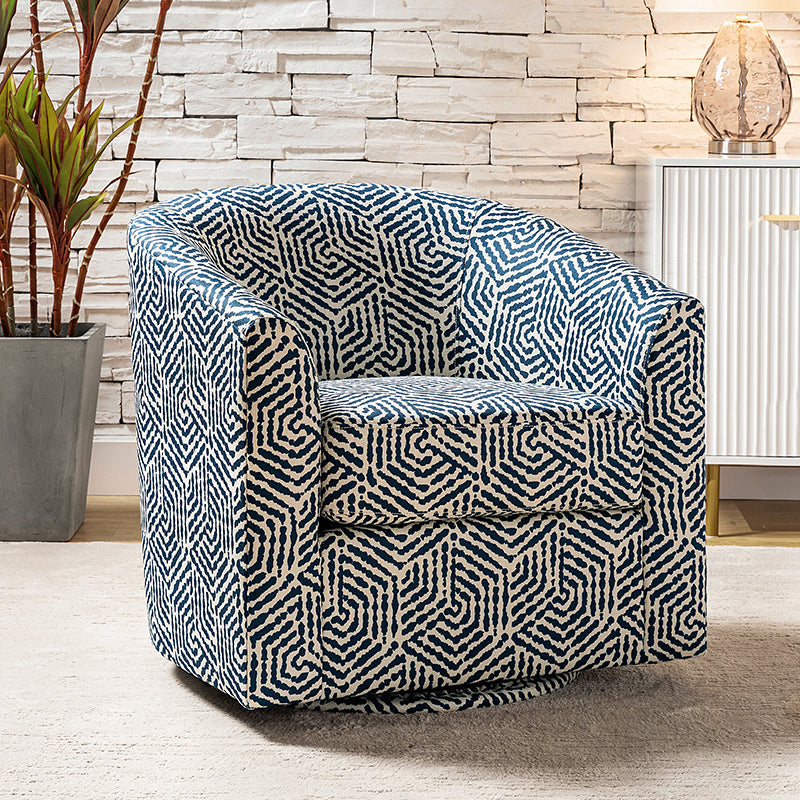 Pablo Modern Swivel Barrel Chair with Upholstered Fabric & Metal Base