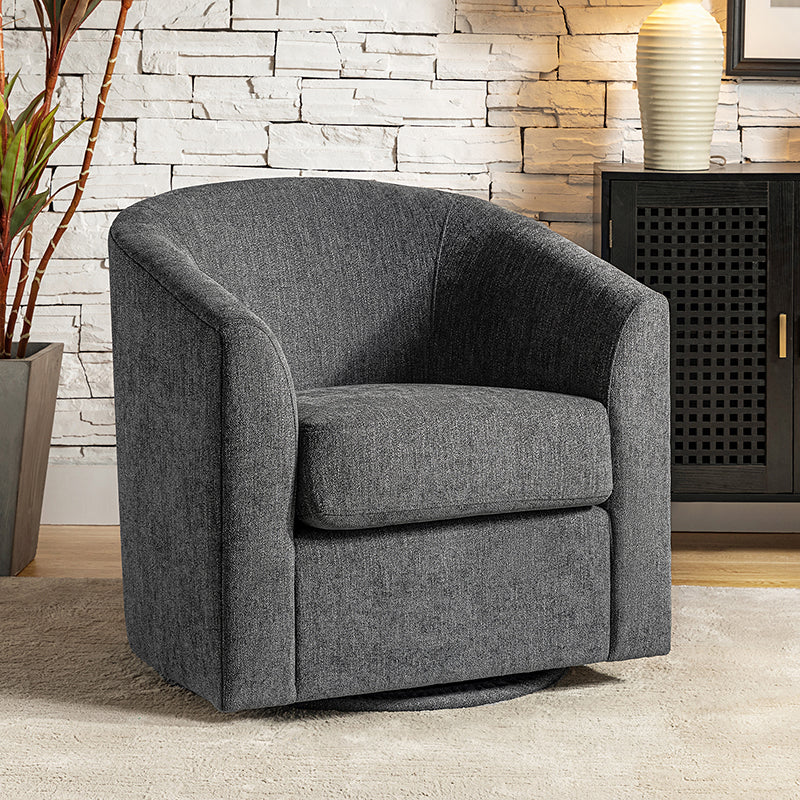 Pablo Modern Swivel Barrel Chair with Upholstered Fabric & Metal Base