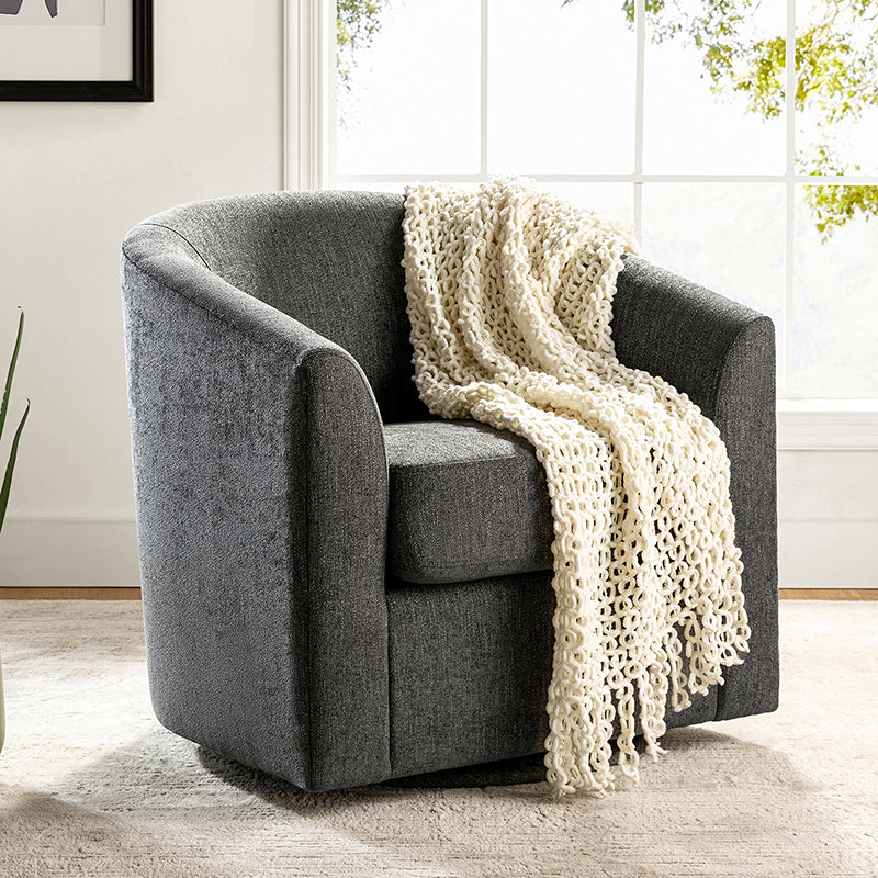 Pablo Modern Swivel Barrel Chair with Upholstered Fabric & Metal Base