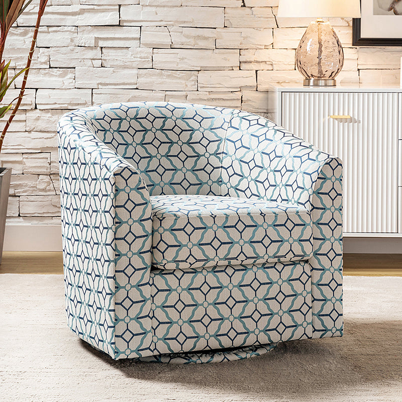 Pablo Modern Swivel Barrel Chair with Upholstered Fabric & Metal Base