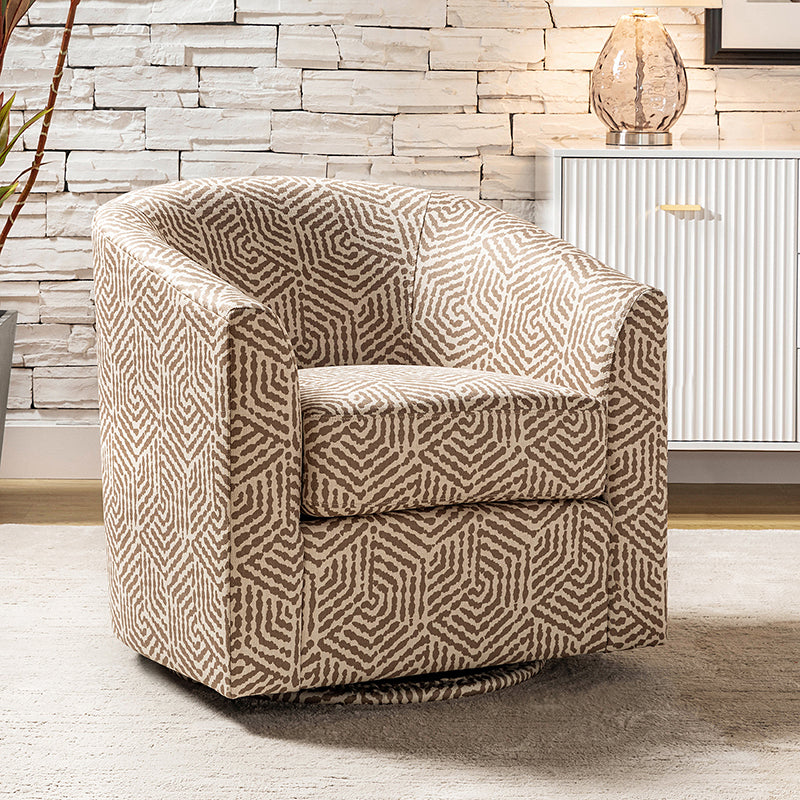 Pablo Modern Swivel Barrel Chair with Upholstered Fabric & Metal Base