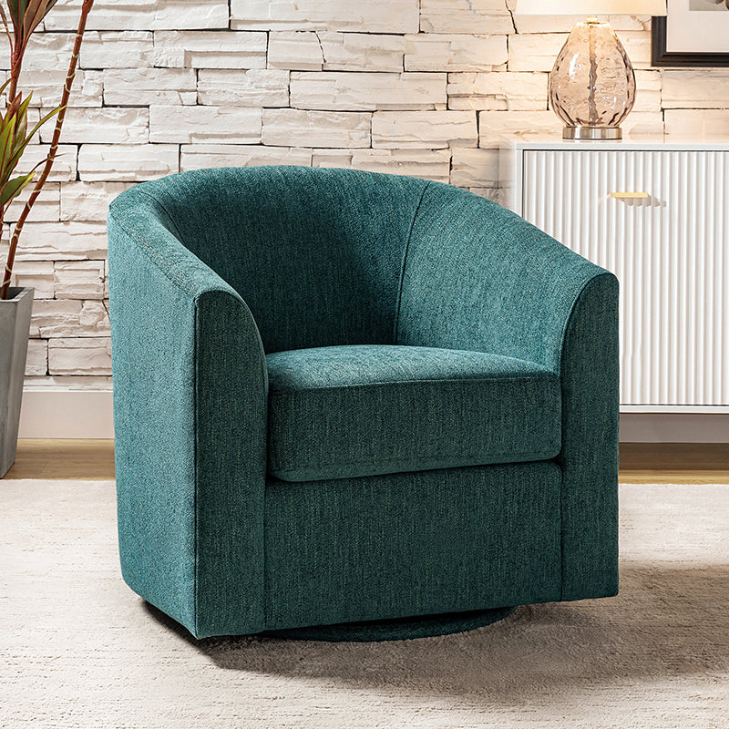 Pablo Modern Swivel Barrel Chair with Upholstered Fabric & Metal Base