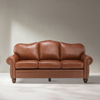 Flavio 81″ Genuine Leather Sofa – Vintage Glam Mid-Century Design