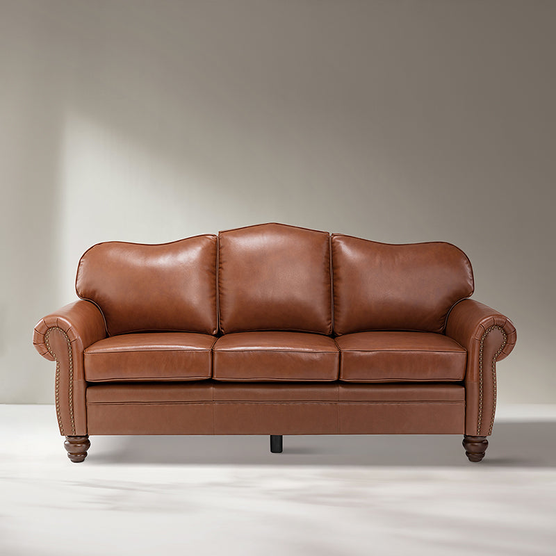 Flavio 81″ Genuine Leather Sofa – Vintage Glam Mid-Century Design