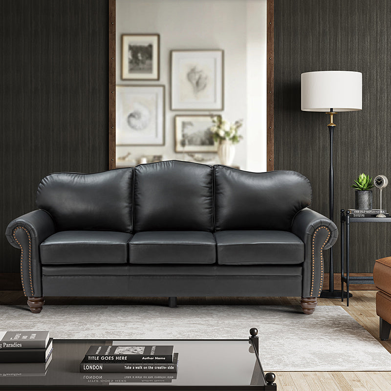 Flavio 81″ Genuine Leather Sofa – Vintage Glam Mid-Century Design