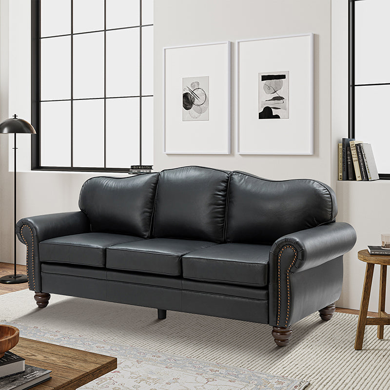 Flavio 81″ Genuine Leather Sofa – Vintage Glam Mid-Century Design