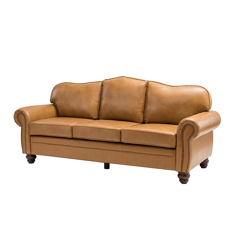 Flavio 81″ Genuine Leather Sofa – Vintage Glam Mid-Century Design