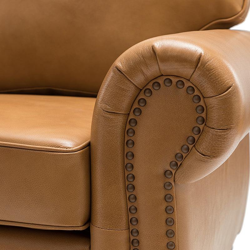 Flavio 81″ Genuine Leather Sofa – Vintage Glam Mid-Century Design