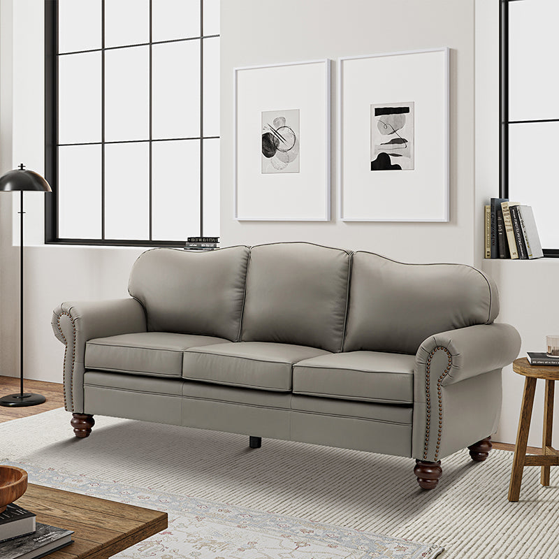 Flavio 81″ Genuine Leather Sofa – Vintage Glam Mid-Century Design