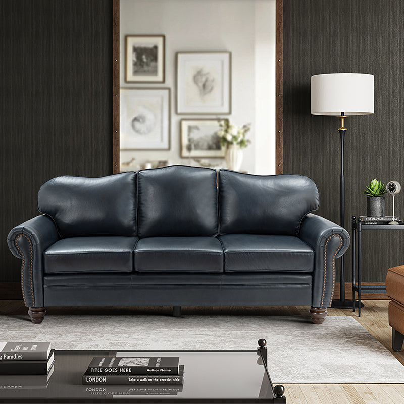 Flavio 81″ Genuine Leather Sofa – Vintage Glam Mid-Century Design