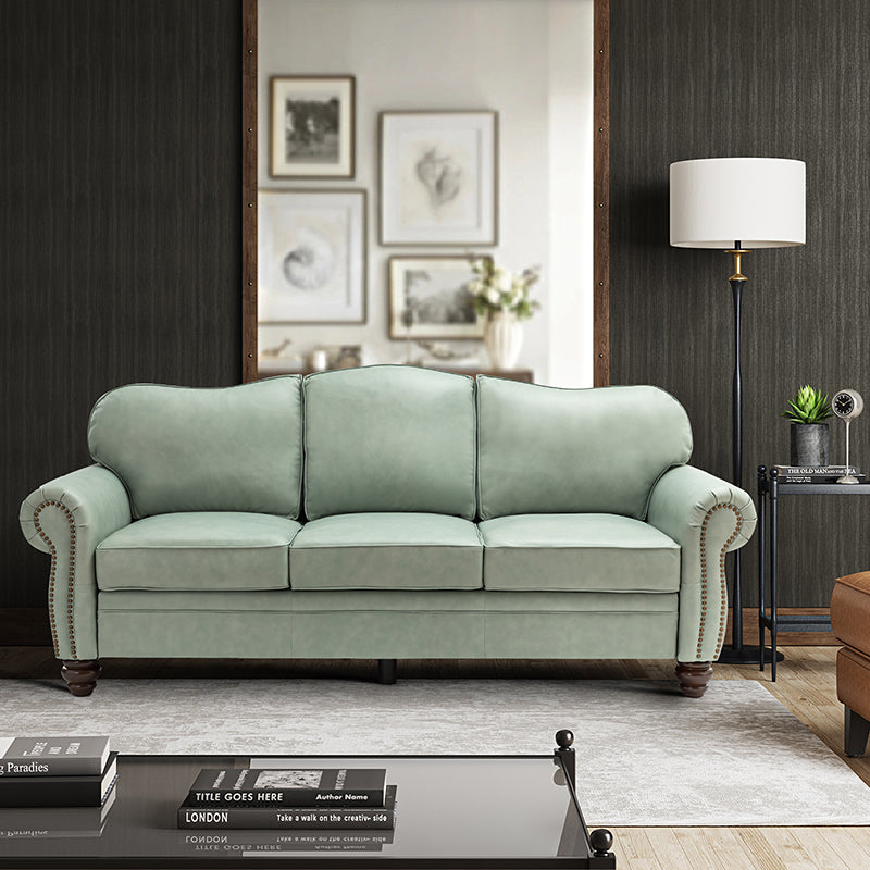 Flavio 81″ Genuine Leather Sofa – Vintage Glam Mid-Century Design