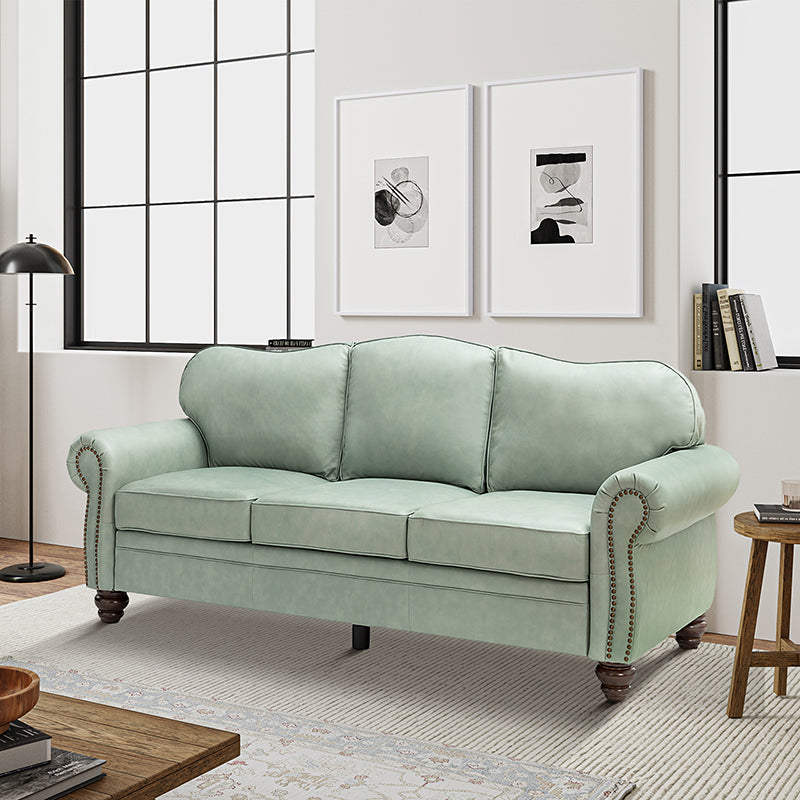 Flavio 81″ Genuine Leather Sofa – Vintage Glam Mid-Century Design