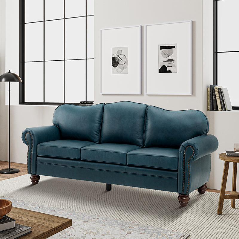 Flavio 81″ Genuine Leather Sofa – Vintage Glam Mid-Century Design