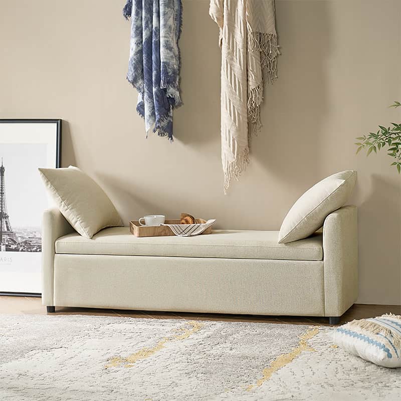 Benito 59.4 Wide End of Bed Storage Couch Bench with Two Throw Pillows