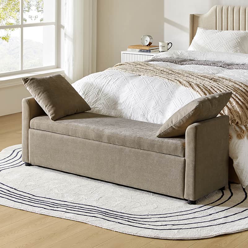 Benito 59.4 Wide End of Bed Storage Couch Bench with Two Throw Pillows