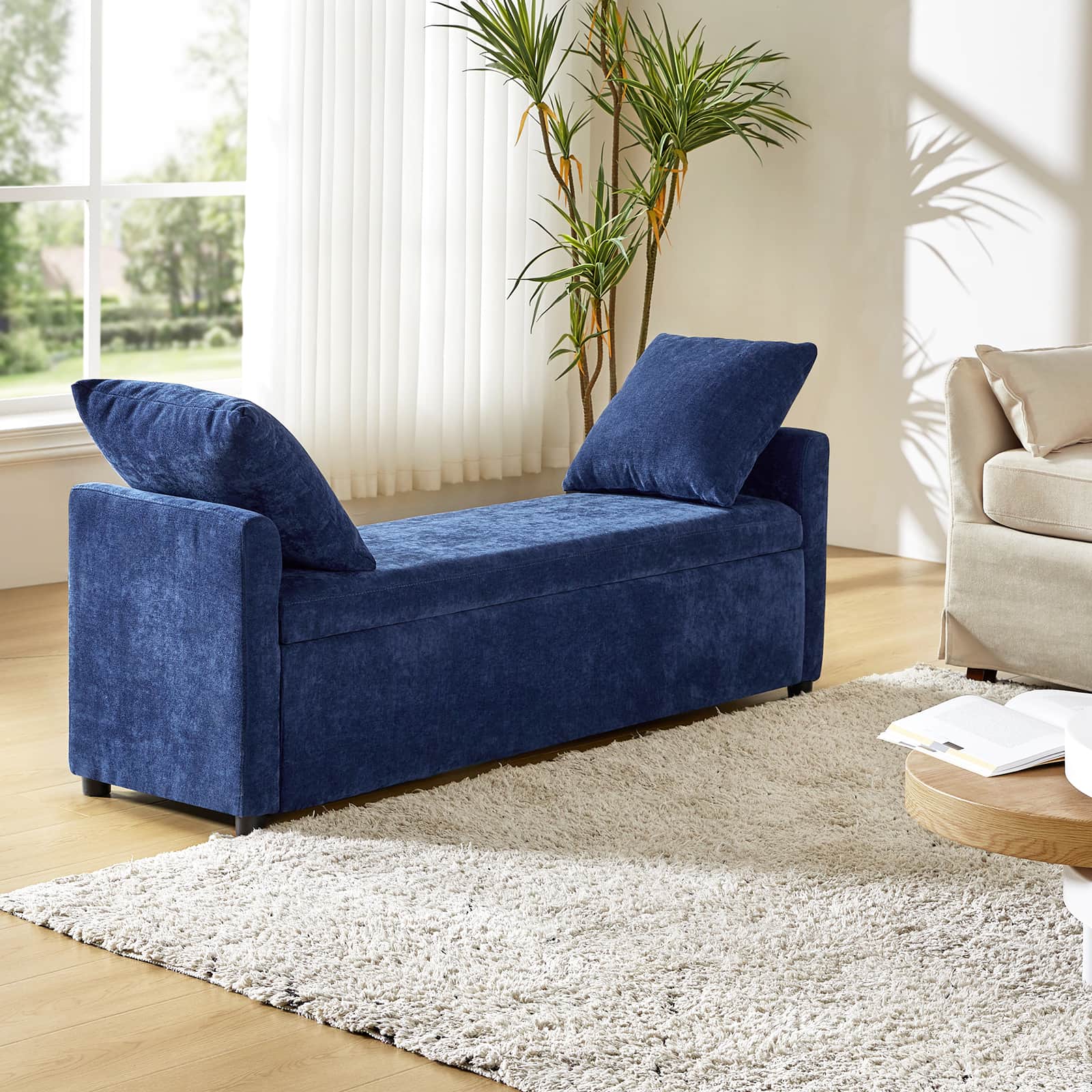 Benito 59.4 Wide End of Bed Storage Couch Bench with Two Throw Pillows