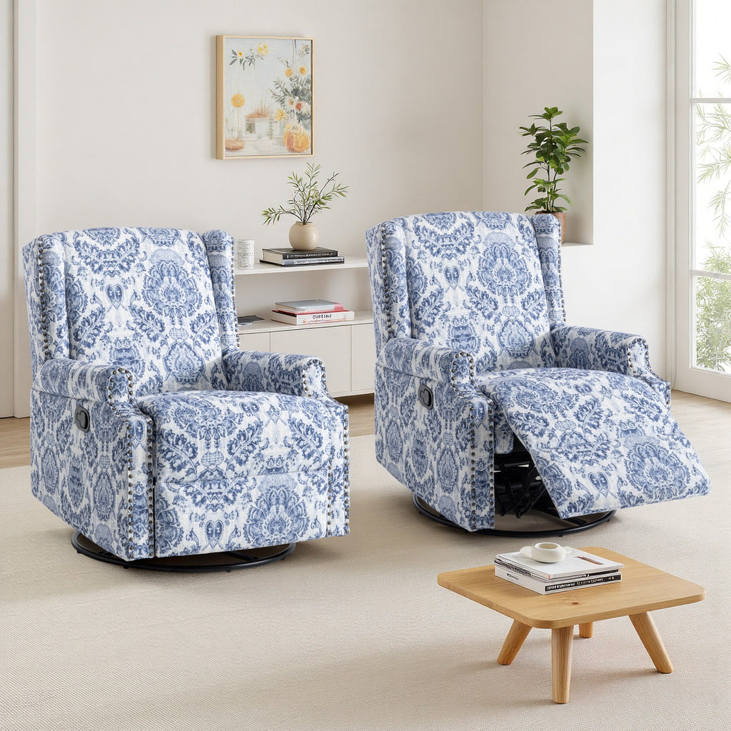 29'' W Pattern Swivel Glider Manual Push Back Recliner Chair Set of 2