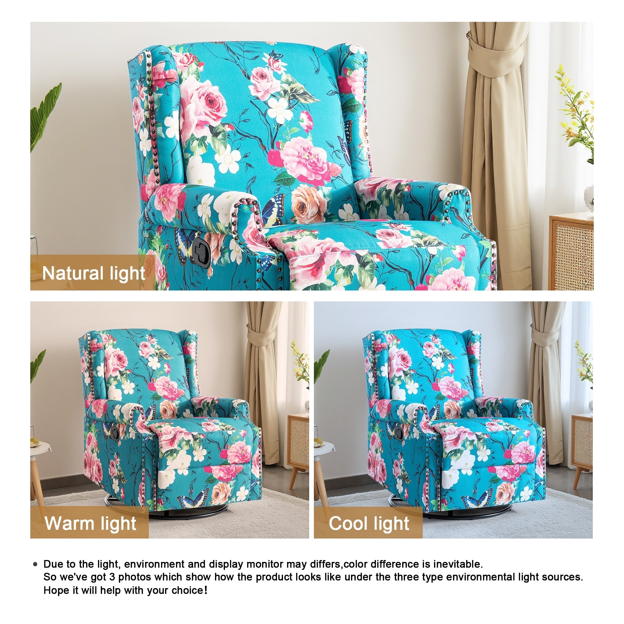 29'' W Pattern Swivel Glider Manual Push Back Recliner Chair Set of 2