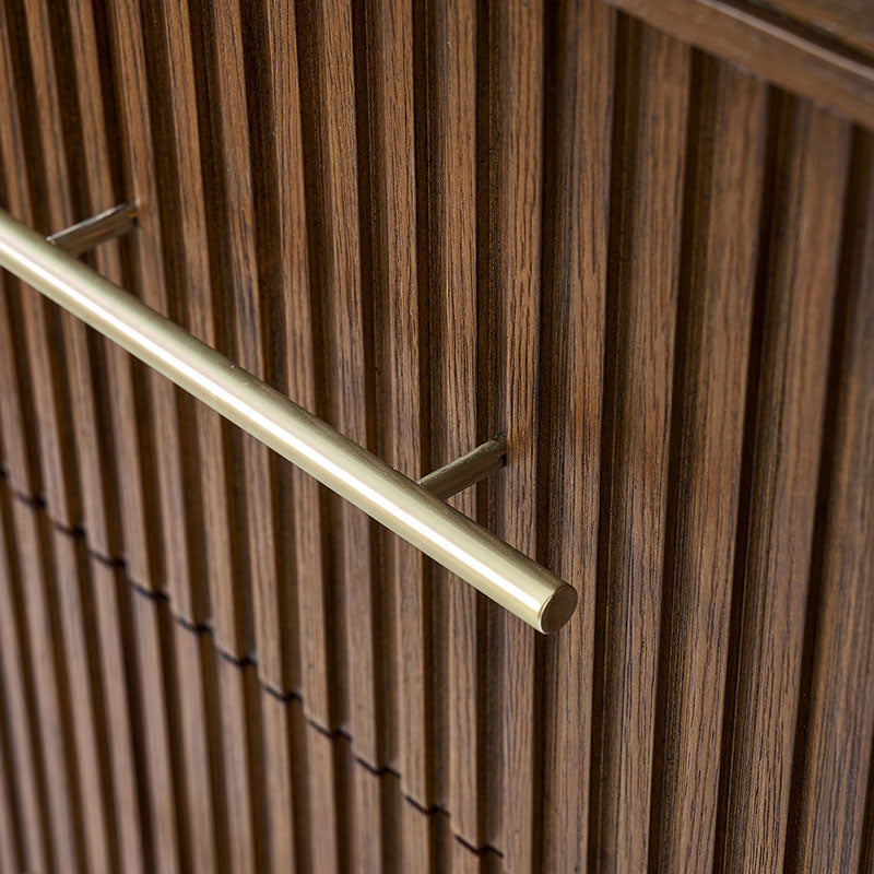 4-Piece Modern Fluted Solid Wood Bedroom Set with Oak Texture