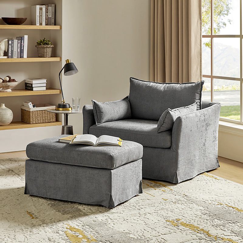 Miles Slipcovered Armchair with Large Ottoman