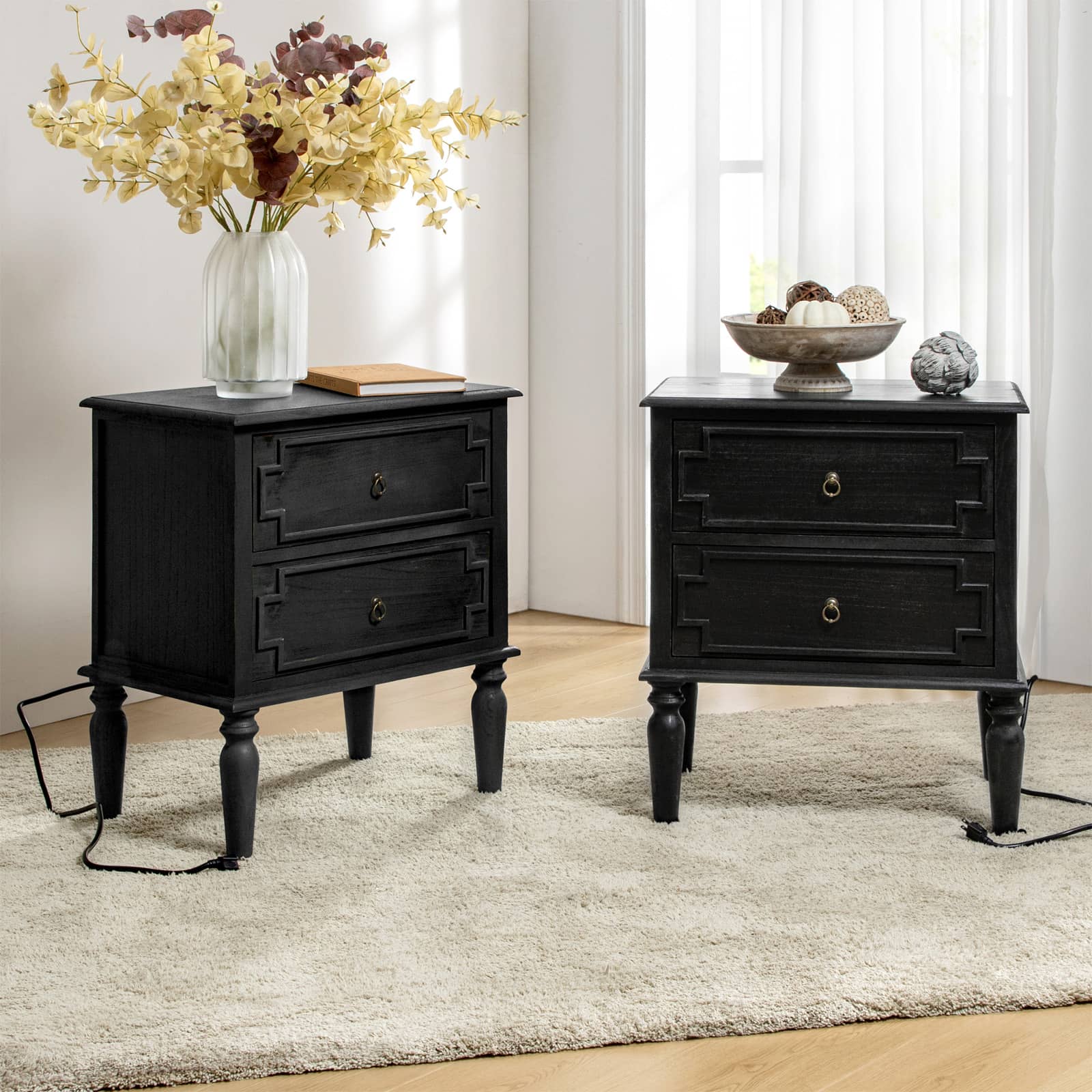 Joah 28Tall Farmhouse 2-Drawer Nightstand with Built-in Charging(Optional Types)