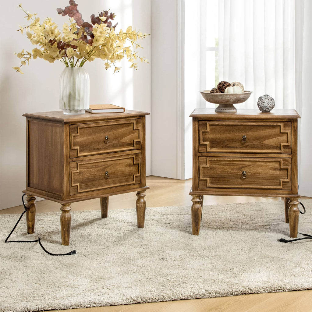 Joah 28Tall Farmhouse 2-Drawer Nightstand with Built-in Charging(Optional Types)