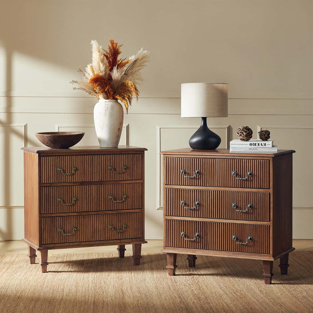 Galatea 3-Drawer Rustic Nightstand with Charging Station(Optional Types)