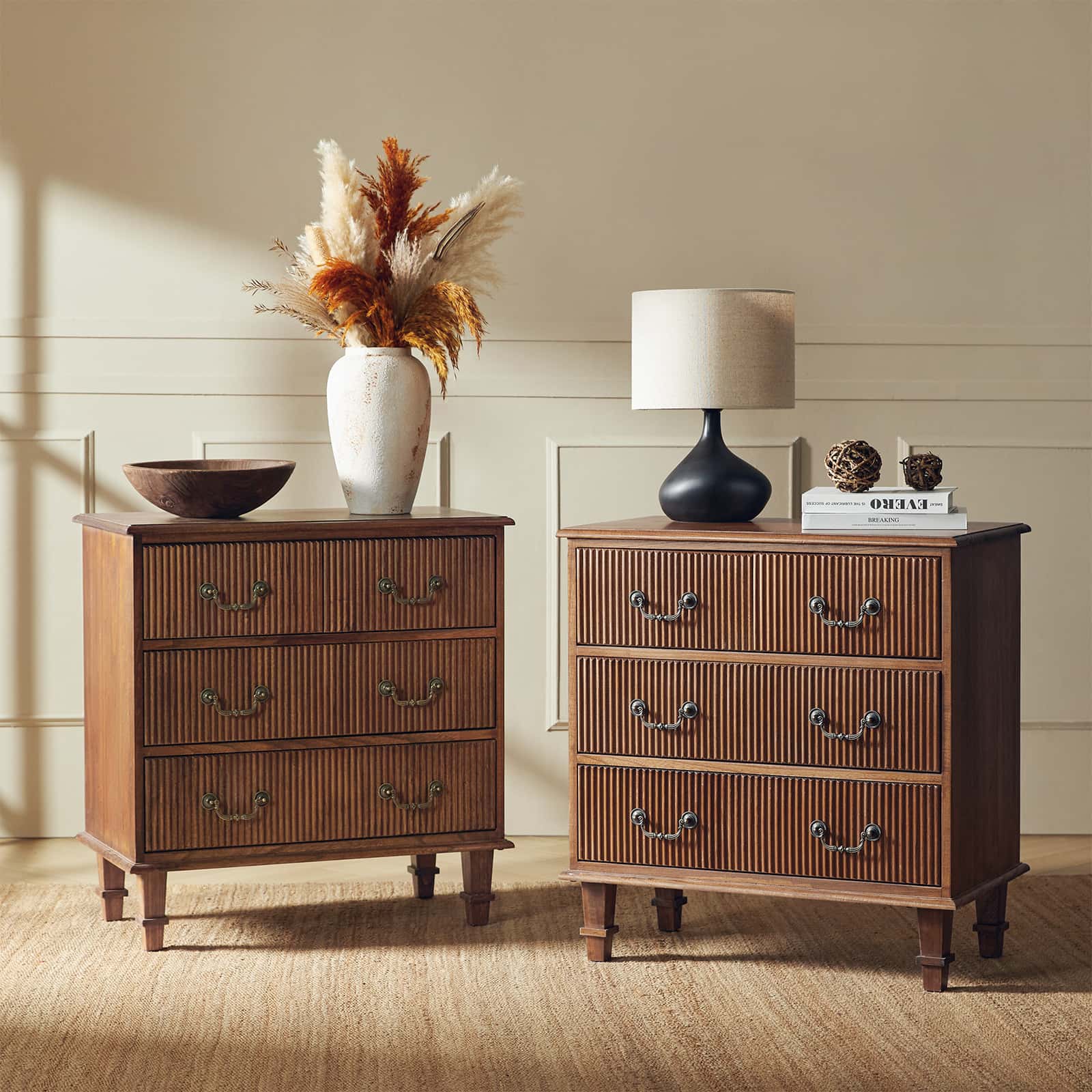 Galatea 3-Drawer Rustic Nightstand with Charging Station(Optional Types)