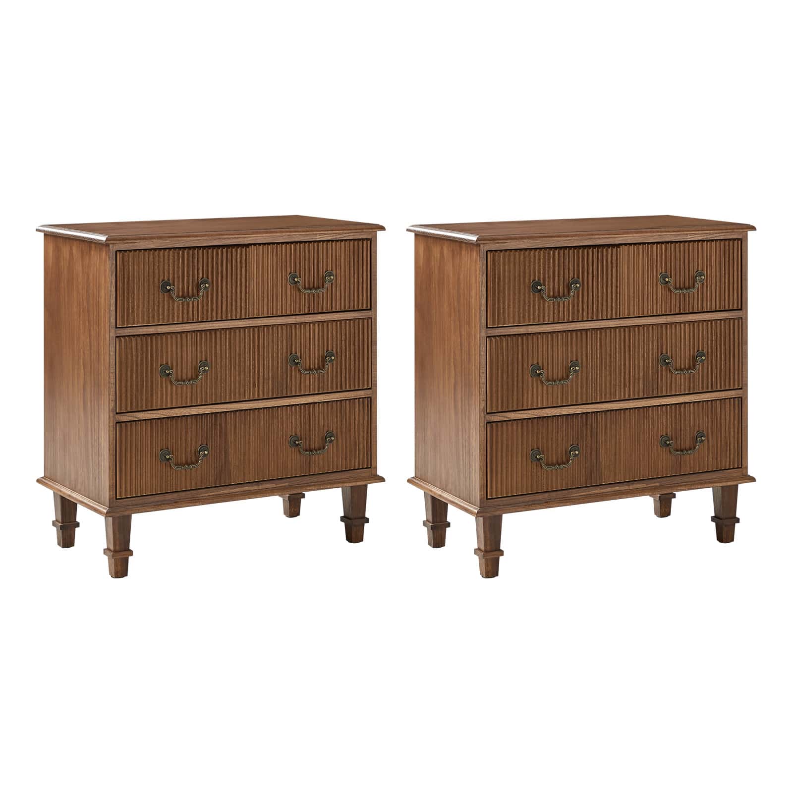 Galatea 3-Drawer Rustic Nightstand with Charging Station(Optional Types)