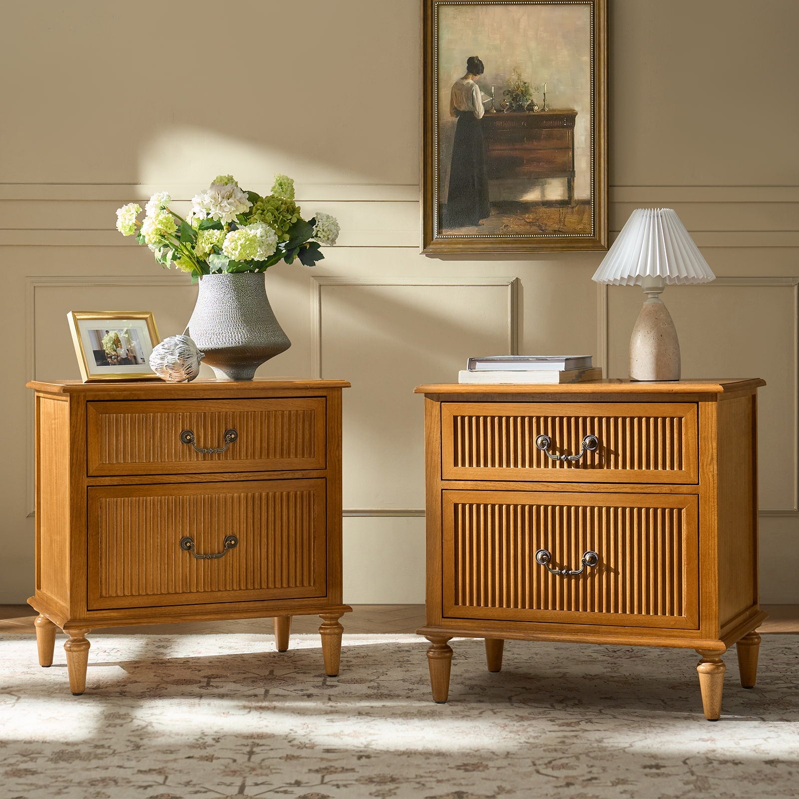 Farmhouse Solid Wood Nightstand (Optional Types)